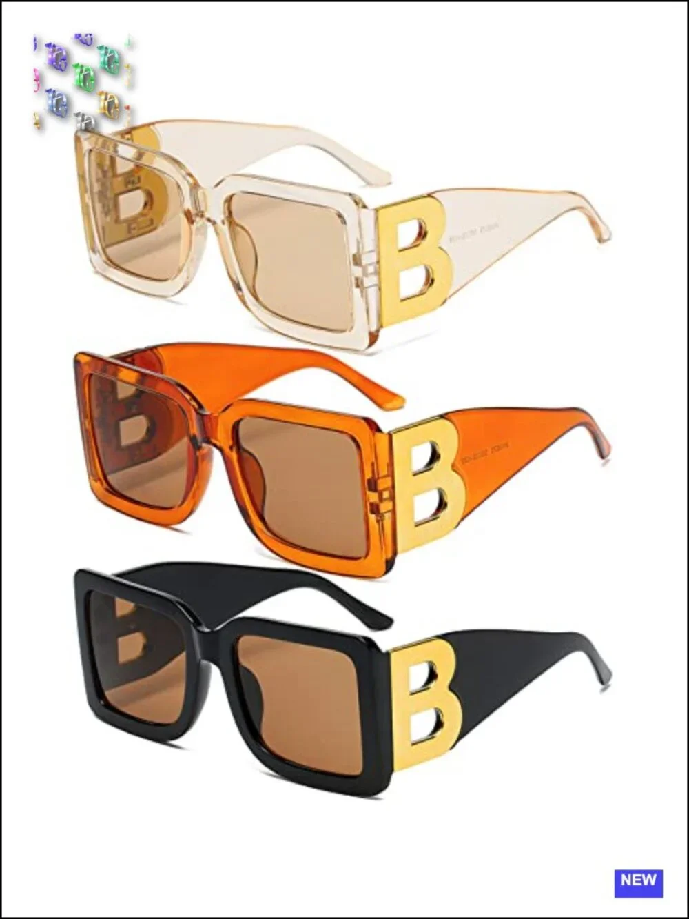 3 Pairs Oversized Square Sunglasses Trendy Thick Frame UV400